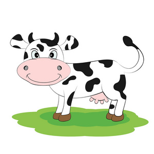 卡通可爱的奶牛站在草地上