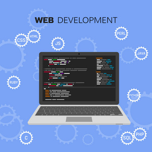 Web 开发信息。编程和编码概念。矢量插图