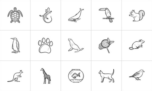 动物手绘素描图标集