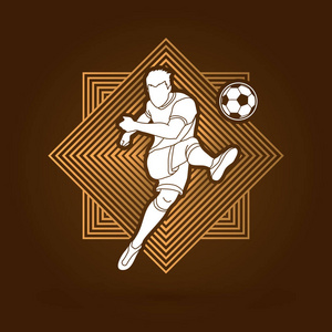 足球运动员射击球行动设计的线方背景图形矢量