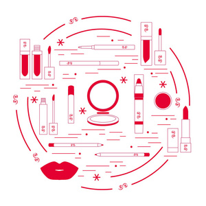 矢量图的排列不同唇化妆工具图片
