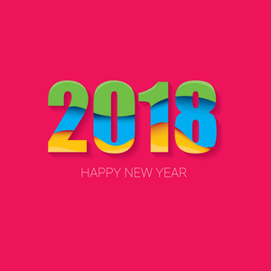 2018新年快乐创意设计数字和问候文本在粉红色背景隔离