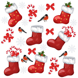 圣诞袜和糖果矢量逼真的节日模式