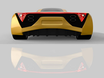 黄色赛车概念车。在灰色光泽的背景下的汽车的形象。3d 渲染