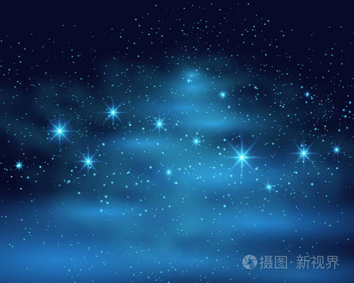对于宇宙黑暗的天空背景与蓝色的亮列切橇星云夜矢量插图