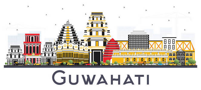 高哈蒂印度城市天际线与彩色建筑隔离