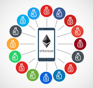 Ethereum 图标与移动电话, 矢量, 插图, Eps 文件