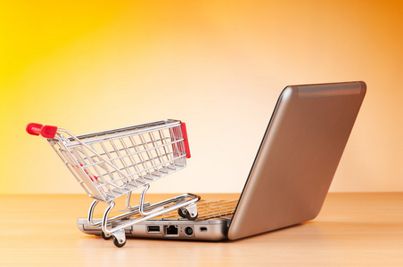 互联网在线购物概念与计算机和购物车