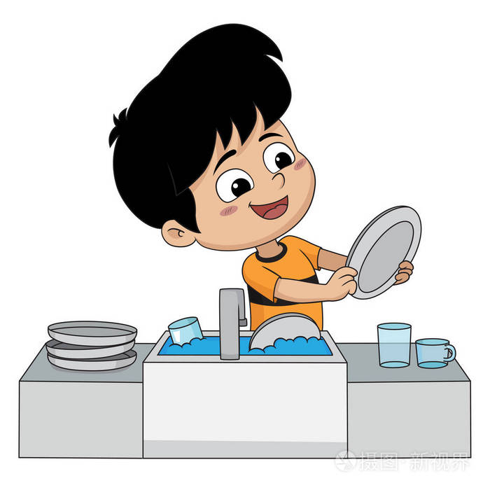 孩子帮助父母洗碗