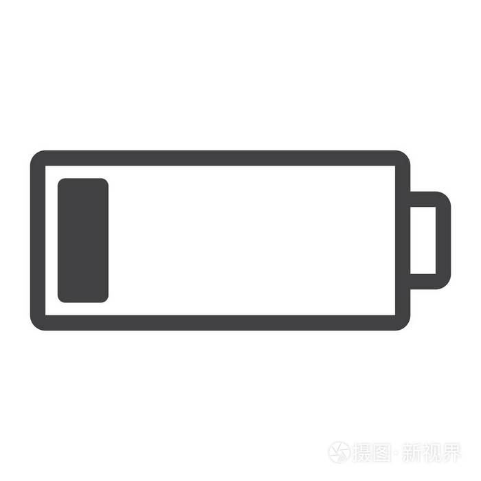 低电池线图标, 网页和移动, 能量标志矢量图形, 一个白色背景的线性