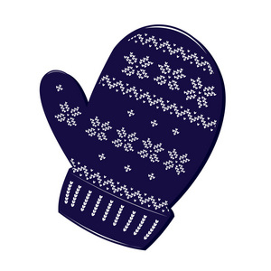 白色背景的针织圣诞手套蓝色。矢量