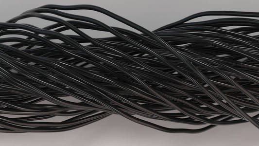 白色表面扭曲的黑色电缆和电线