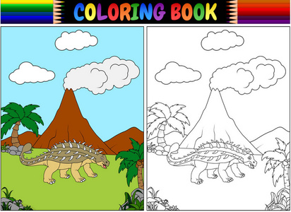 ankylosaurs 卡通着色书的矢量插图