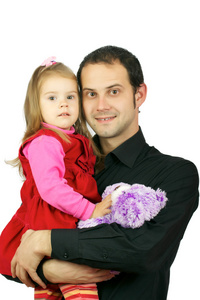 幸福的父亲和他可爱的小女儿的画像