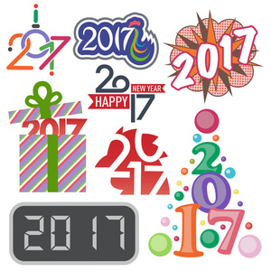 新年快乐2017文本设计向量创意图形庆典问候派对日期插图