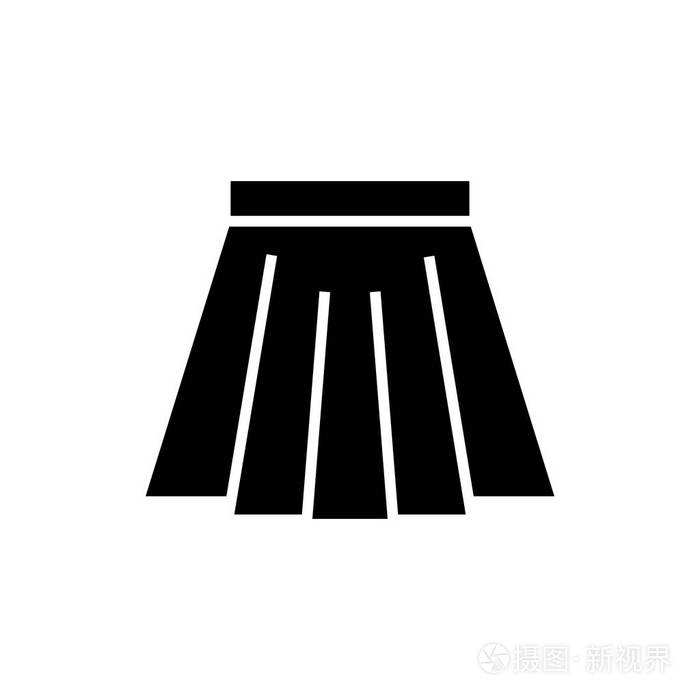 裙子短图标,矢量图中,黑色标志上孤立的背景