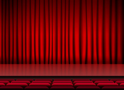 观众席阶段剧院与红色窗帘和位子