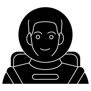 太空人宇航员头盔图标，矢量插画，孤立的背景上的黑色标志
