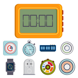 时钟和手表矢量计时器多彩测量工具号码数字信息秒表图