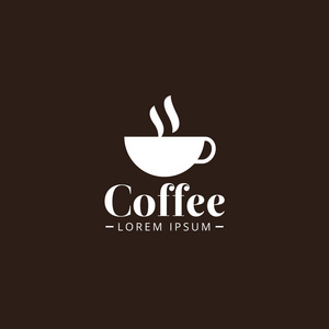 白颜色的咖啡杯图案设计矢量模板。热饮。咖啡厅标识概念图标。咖啡的矢量标识