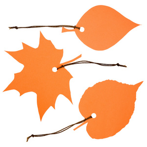 三个橙色叶子形状的标签