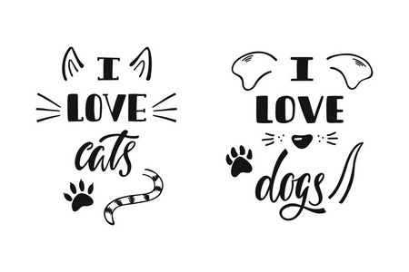 我喜欢猫我喜欢狗关于狗和猫的手写励志语录。排版字体设计