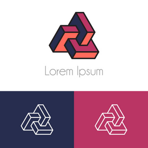 彩色徽标模板, 带有两个预览单色的公司品牌的几何符号