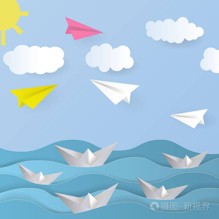 纸船, 纸飞机, 纸海, 纸天空, 纸云