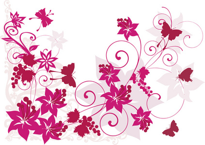 紫色的蝴蝶和鲜花装饰