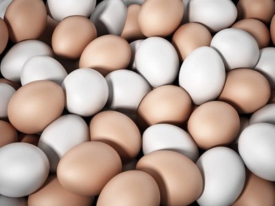 棕色和白色的新鲜农场鸡蛋。3d 插图