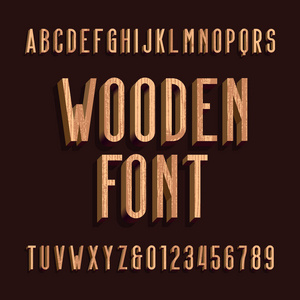 木材的复古字母矢量字体。字母和数字