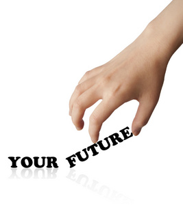 手和文字你的未来在白色创造概念