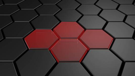 3d 黑色和红色六角形背景, 3d 渲染