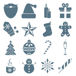 收集圣诞节和新年的图标。寒假元素。矢量插图