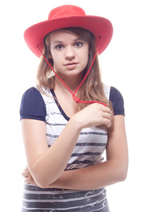 戴红帽子的女孩的肖像