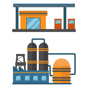 矿物油石油提取生产厂物流设备矢量图标插画