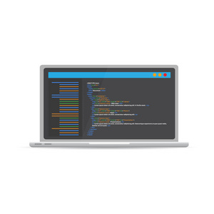Html 代码网站。笔记本电脑编码, 编程概念。矢量插图