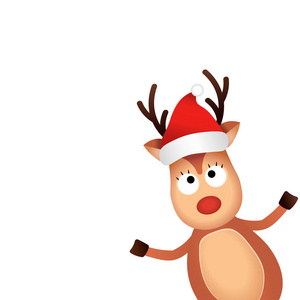 圣诞驯鹿圣诞帽。可爱和有趣的人物鹿。圣诞贺卡矢量插图