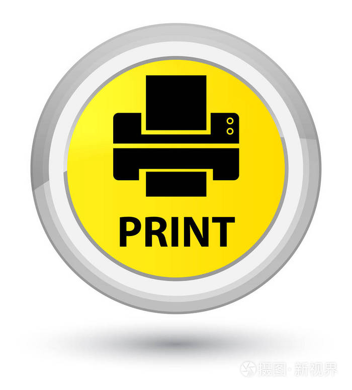 打印(打印机图标) 黄金黄色圆形按钮