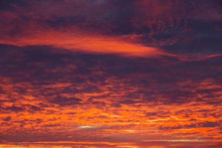 火热 橙色和红色的夕阳的天空。美丽背景