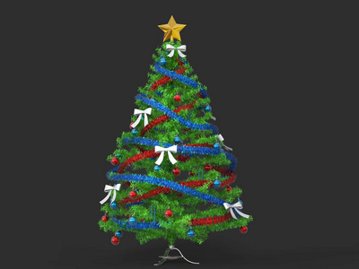 美丽的传统圣诞树有漂亮的装饰