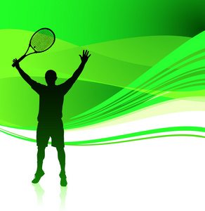 绿色抽象背景下的网球运动员