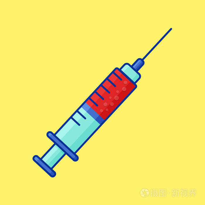 矢量注射器图标,带红色血液注射.疫苗注射针