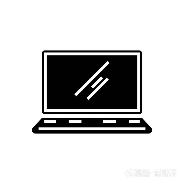 笔记本电脑-笔记本图标矢量上孤立背景图中,黑色标志
