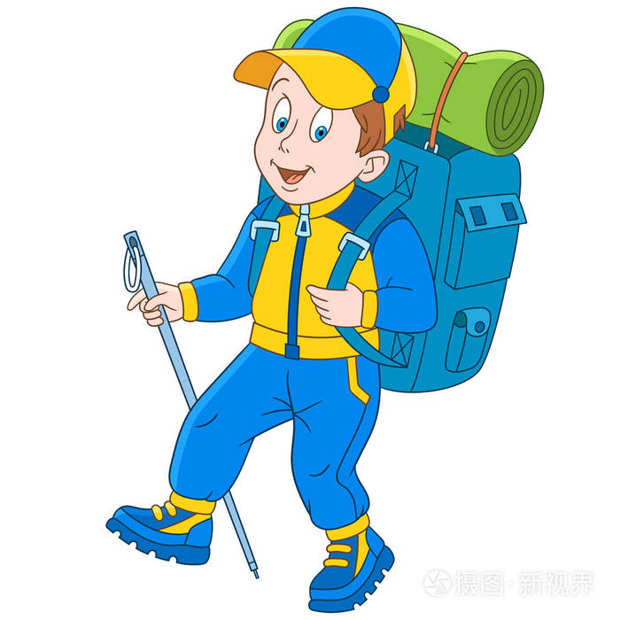 卡通男孩名徒步旅行者