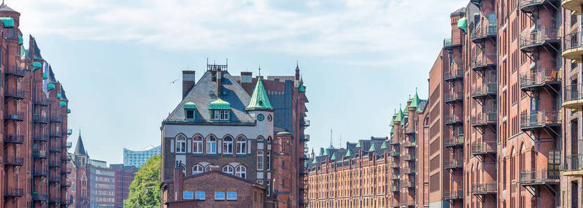 著名水城堡在 Speicherstadt, 汉堡, 德国