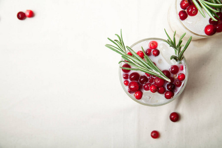 完美的圣诞鸡尾酒配蔓越莓和迷迭香