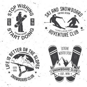 一套滑雪和滑雪板俱乐部徽章徽章