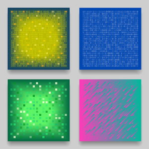 用于卡片的四技术几何模板的向量集。基于编码矩阵数据传输等主题的彩色模式