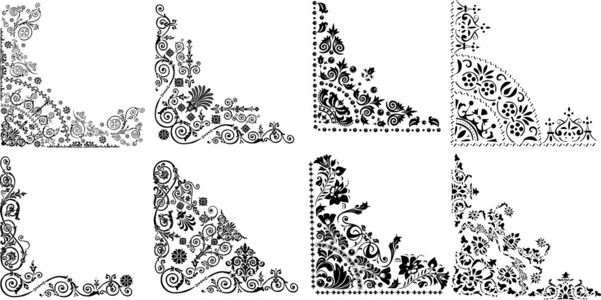 在白色的八个黑色的角落装饰
